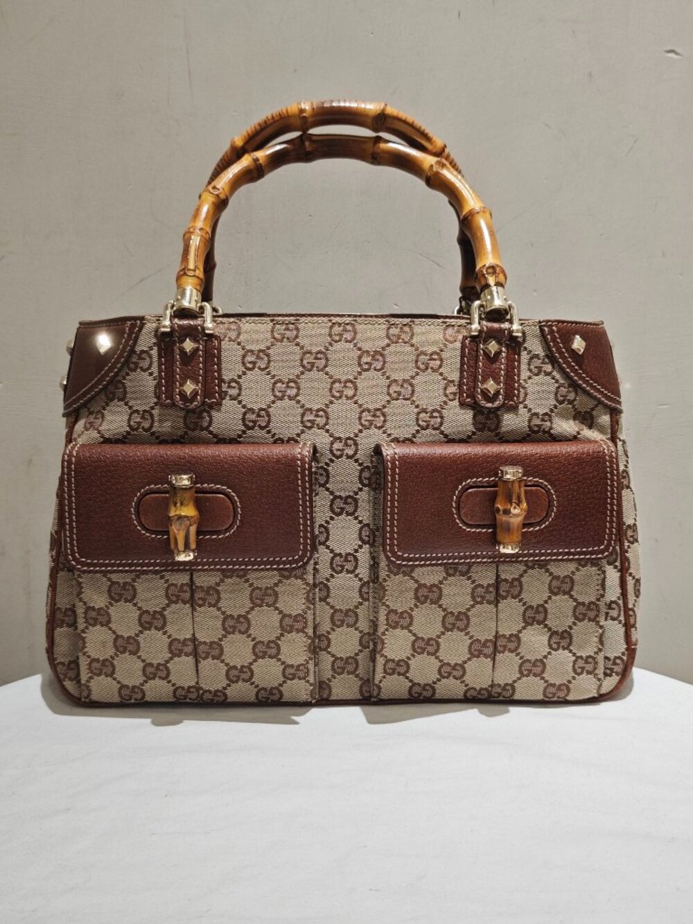 Gucci Vintage GG Monogram Bamboo Top Handle Tote Bag